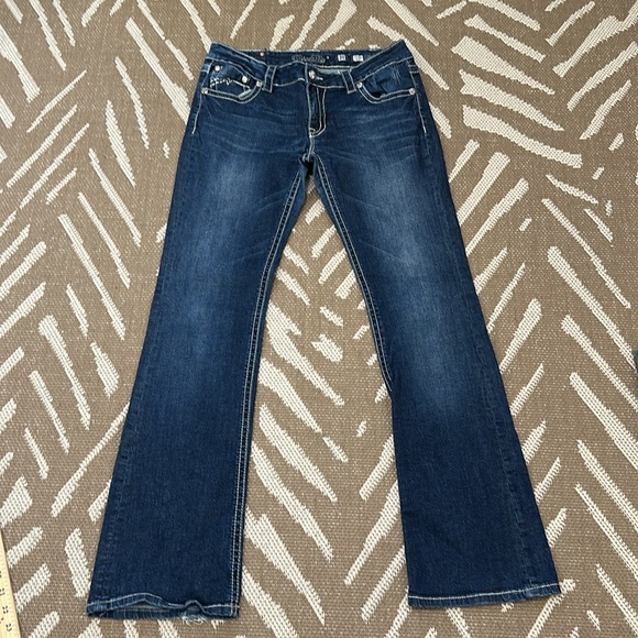 Miss Me Distressed Signature Boot Jean JM1232B Size 31 Inseam 34 Color MK 323 - Picture 3 of 17